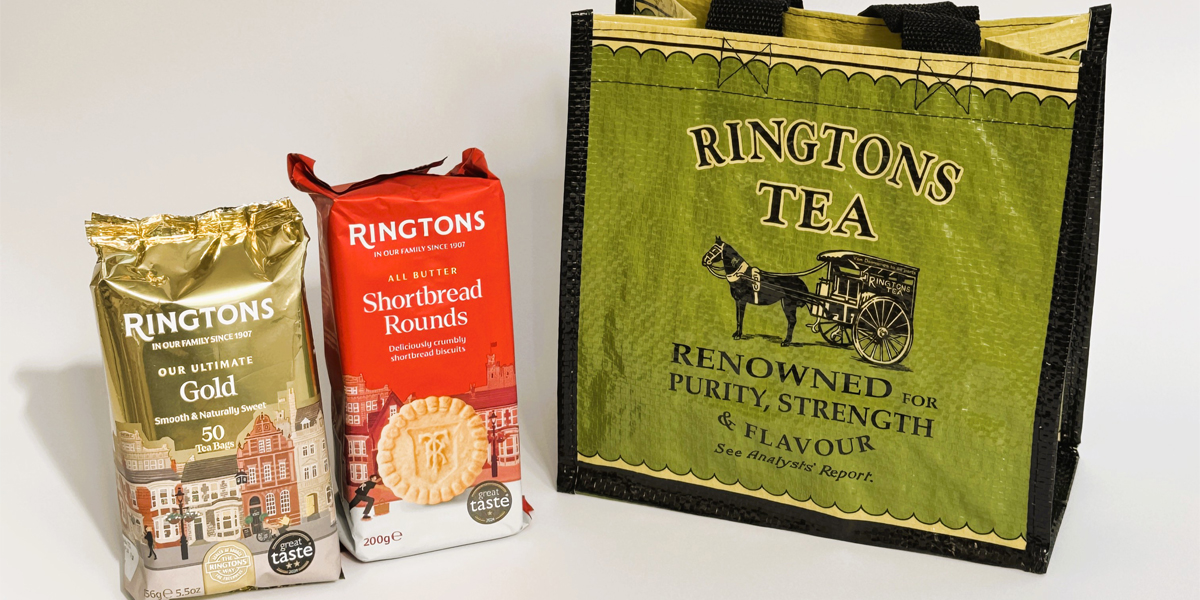 英国紅茶 Ringtons リントンズ 【ゴールド＆ショートブレッド＆バッグ